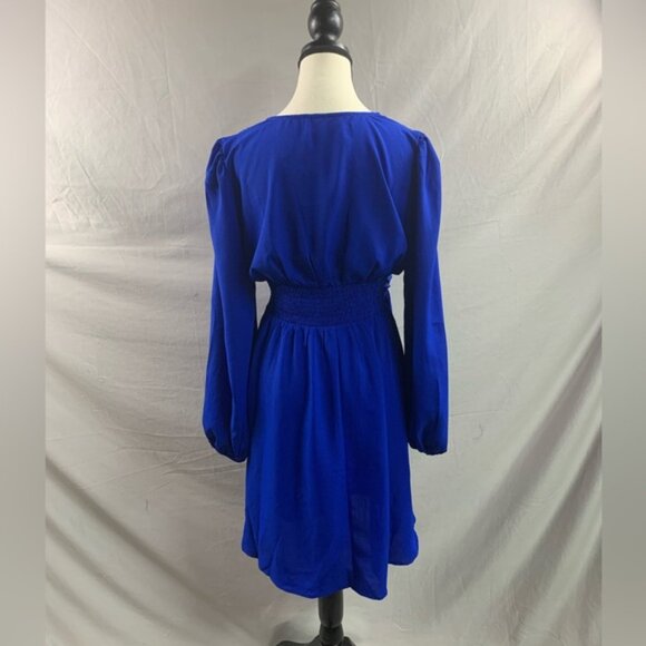 Lantern Sleeve Ruched Waist Dress Blue - Picture 10 of 10